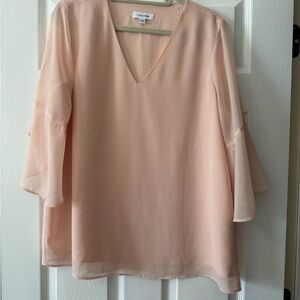 Calvin Klein Blush Pink V-Neck Chiffon Blouse